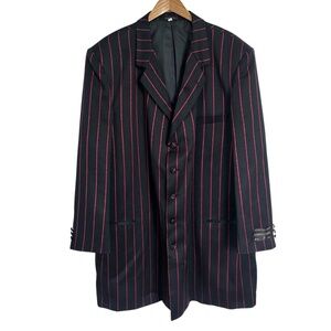 Alberto Celini Black Red Pinstripe Long Blazer Suit Jacket European Size 50R
